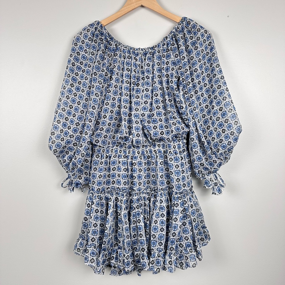 MISA Zonia Chiffon Mini Dress Scorpio’s Tile Blue - Picture 4 of 9